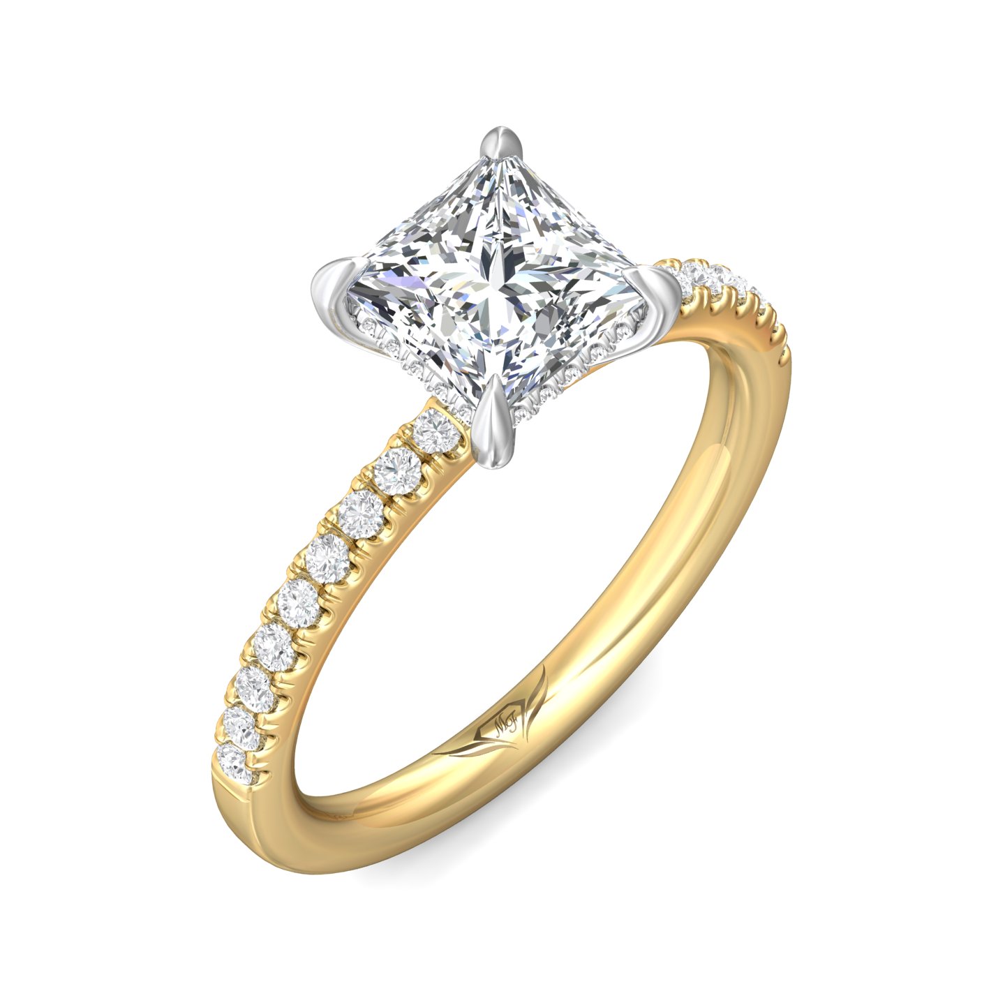 18K White and Yellow Gold Princess Diamond Engagement Ring