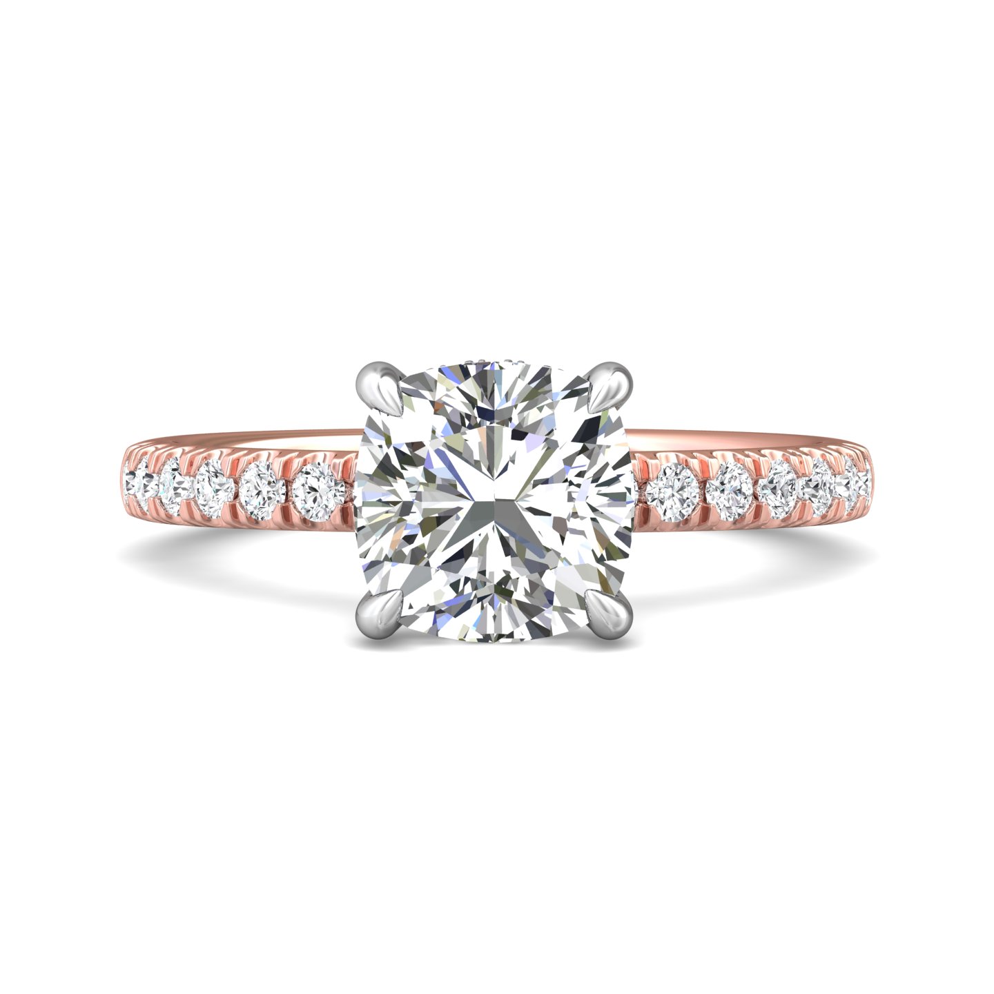 14K Rose Gold and Platinum Cushion Diamond Engagement Ring