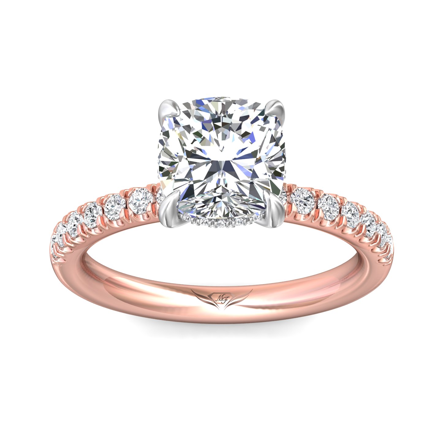 14K Rose Gold and Platinum Cushion Diamond Engagement Ring