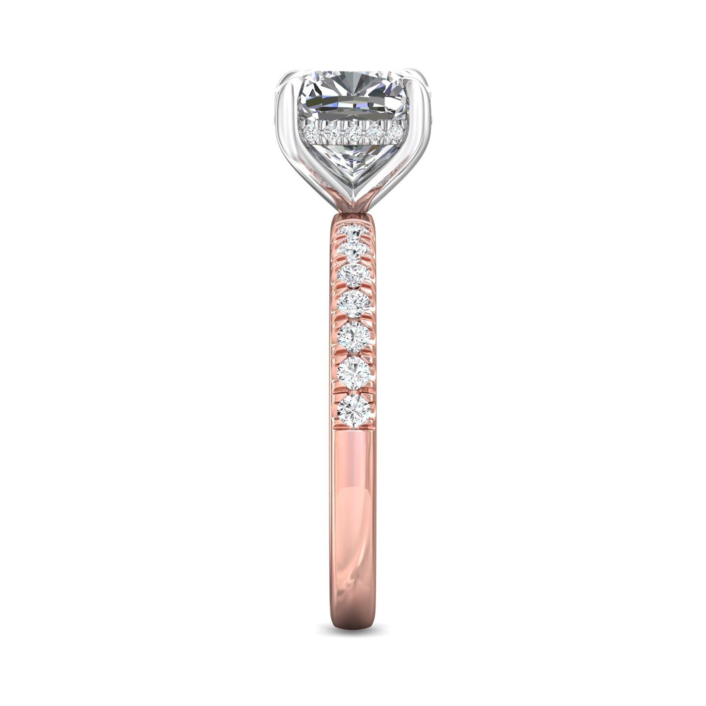 14K Rose Gold and Platinum Cushion Diamond Engagement Ring