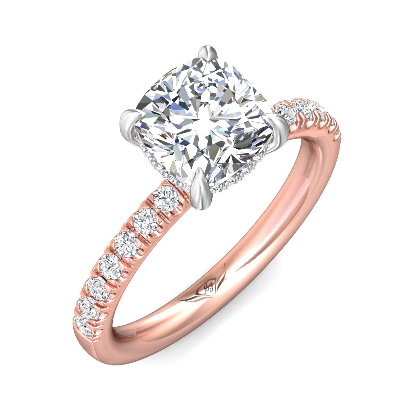 14K Rose Gold and Platinum Cushion Diamond Engagement Ring
