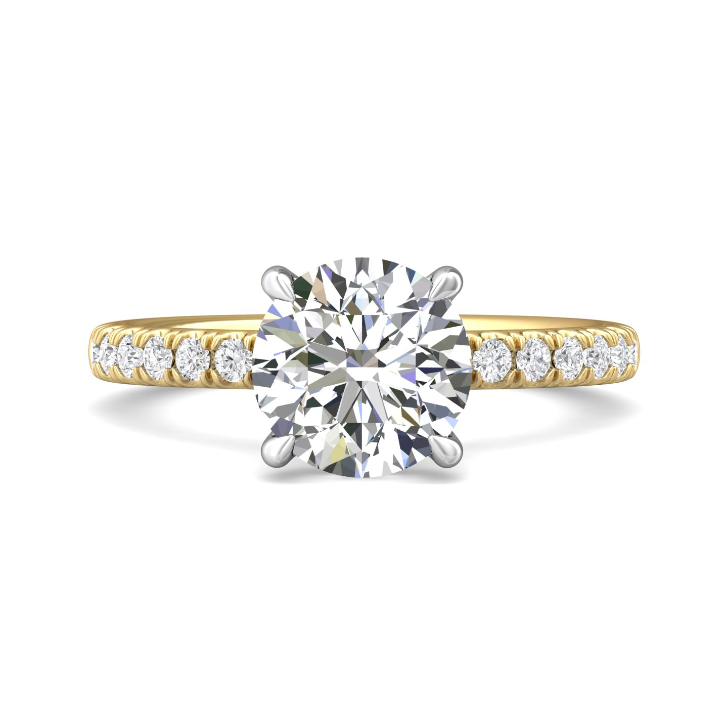 18K Yellow Gold and Platinum Round Diamond Engagement Ring