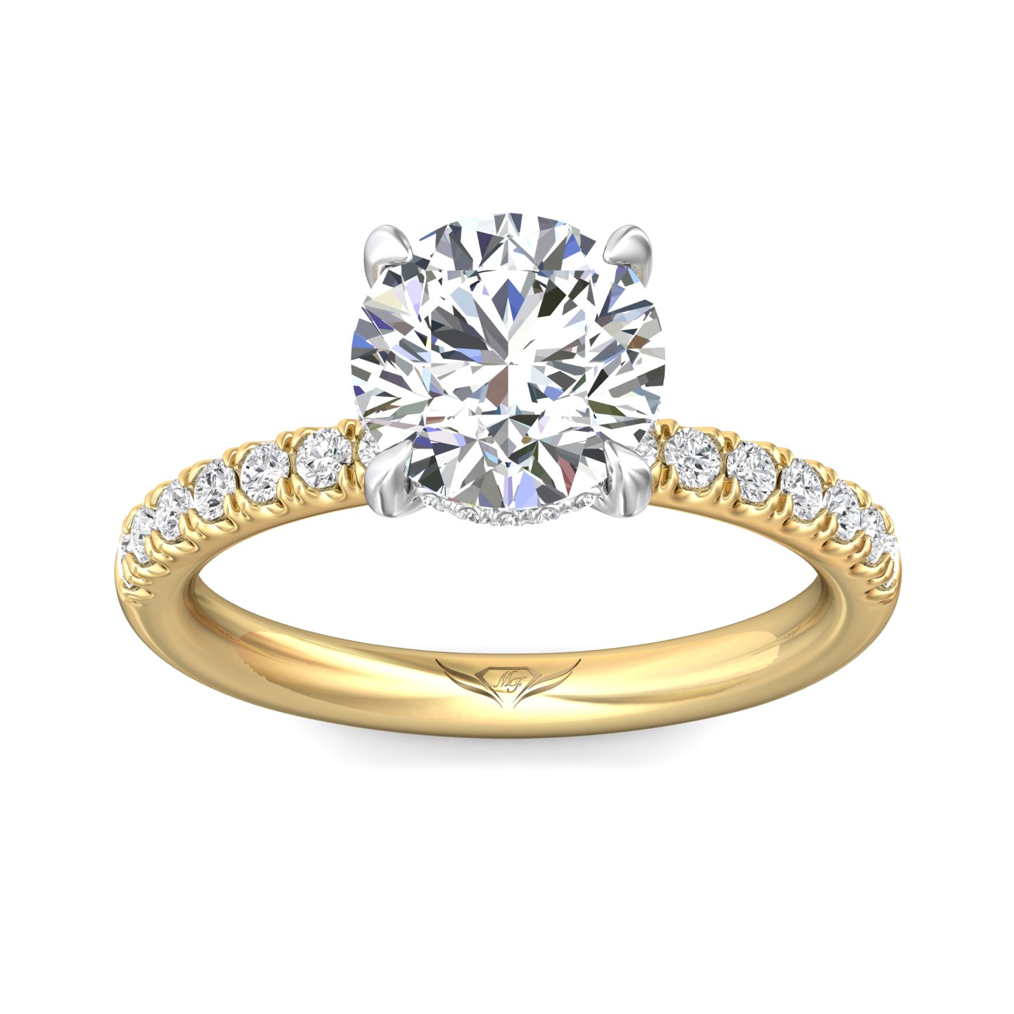 18K Yellow Gold and Platinum Round Diamond Engagement Ring