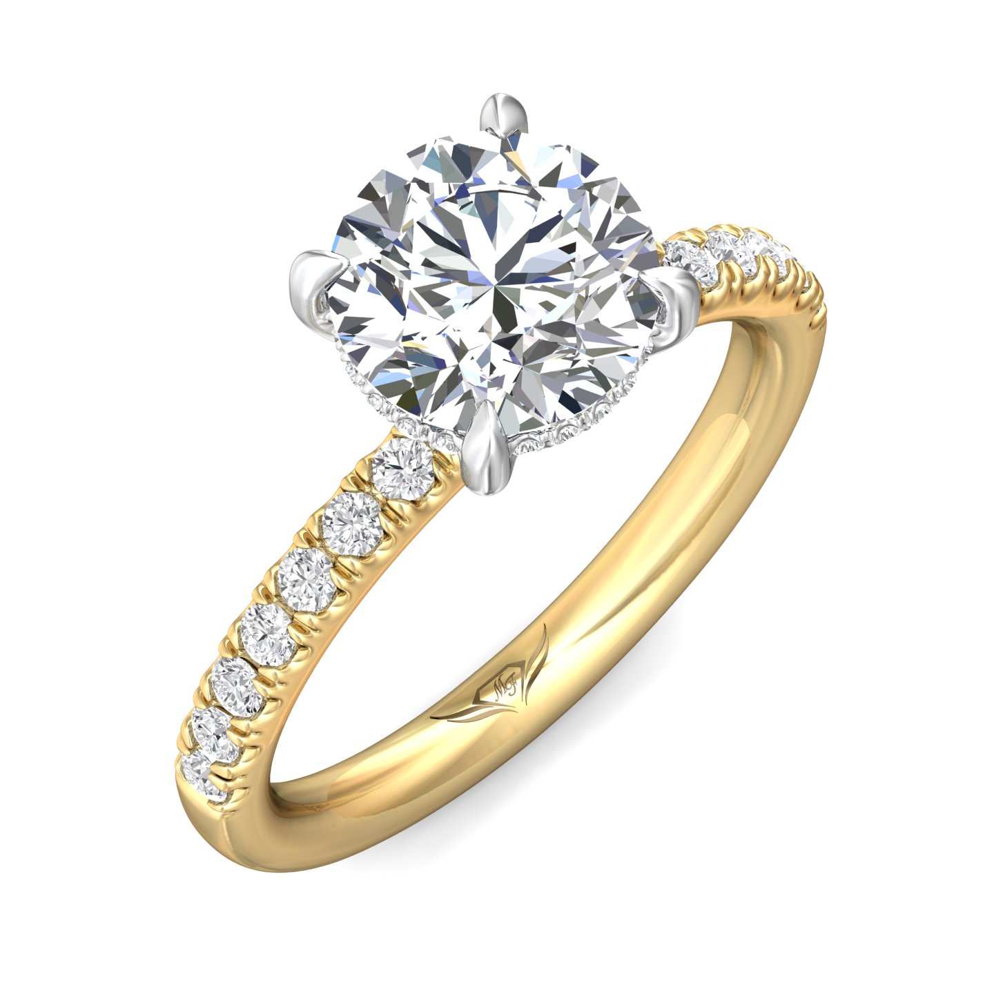 18K Yellow Gold and Platinum Round Diamond Engagement Ring