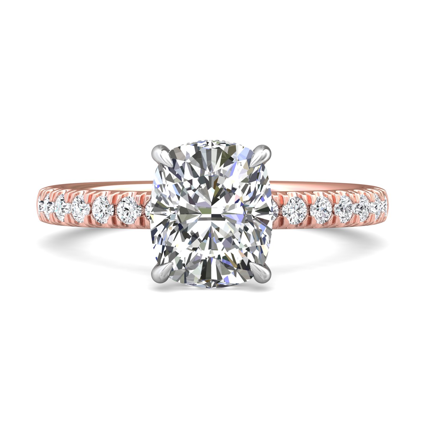 18K White and Rose Gold Cushion Diamond Engagement Ring