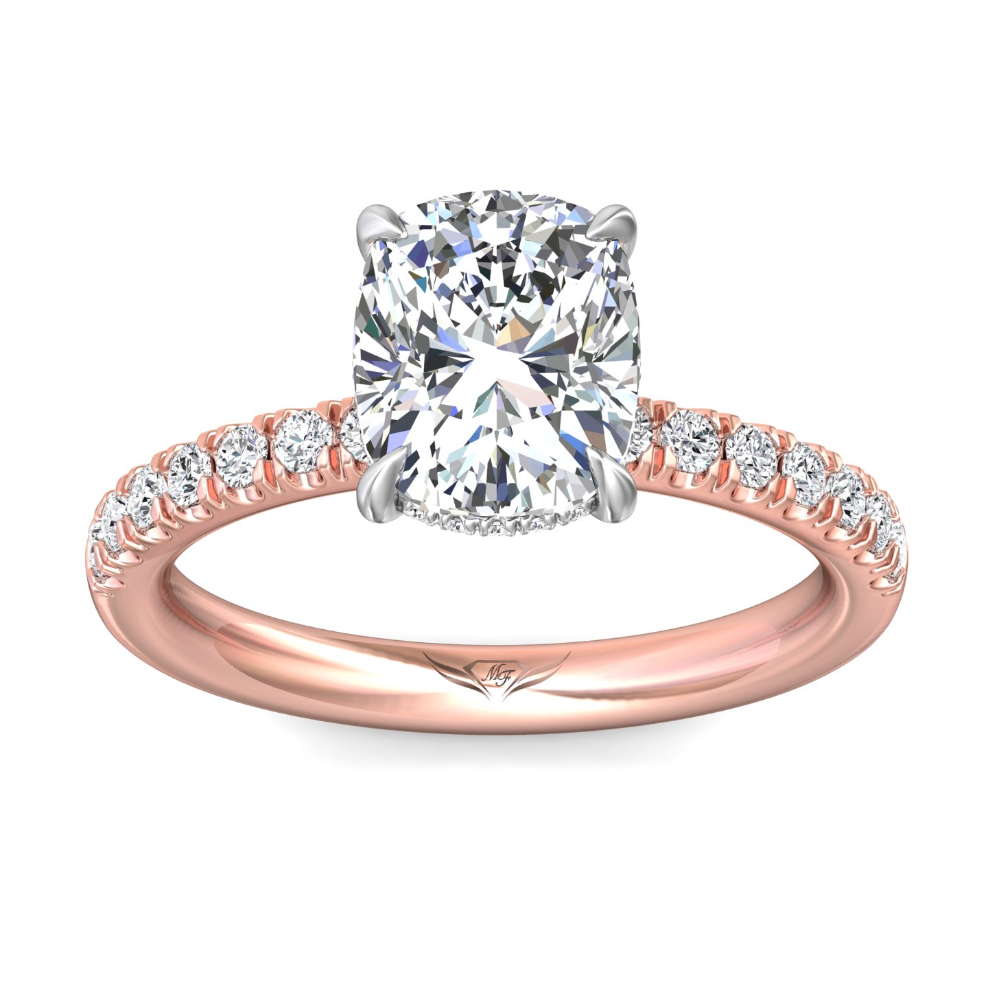 18K White and Rose Gold Cushion Diamond Engagement Ring