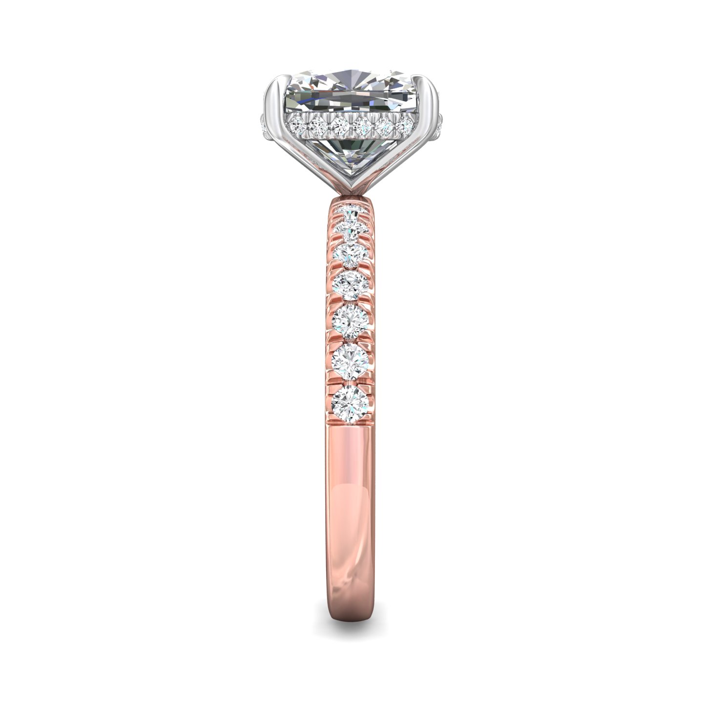 18K White and Rose Gold Cushion Diamond Engagement Ring