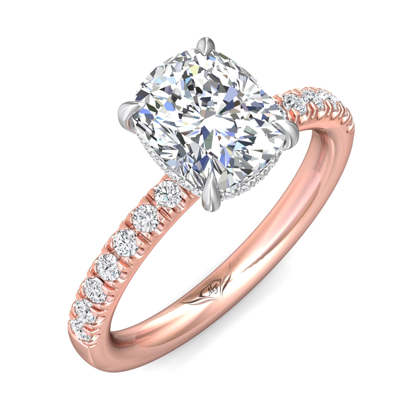 18K White and Rose Gold Cushion Diamond Engagement Ring