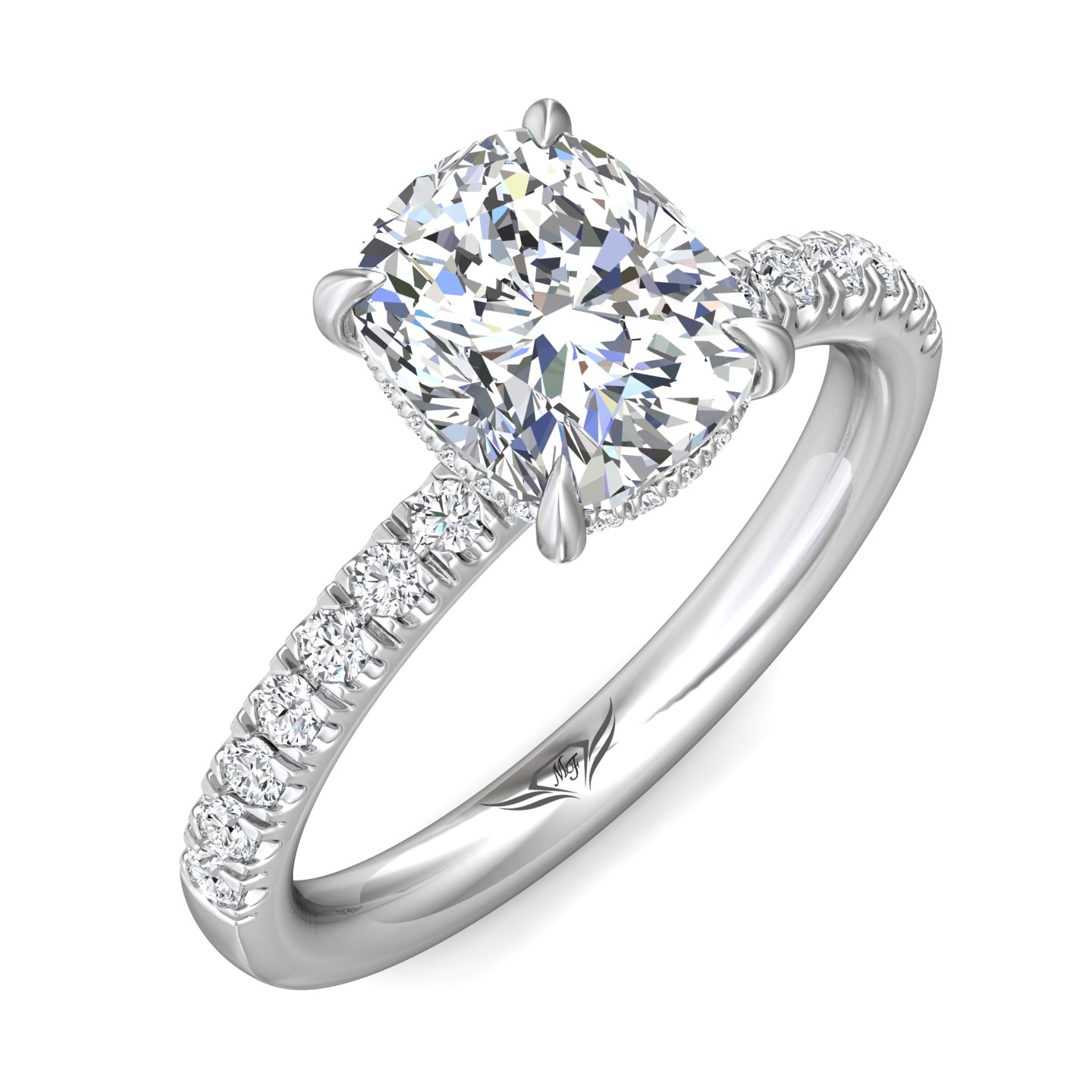 14K White Gold Cushion Diamond Engagement Ring