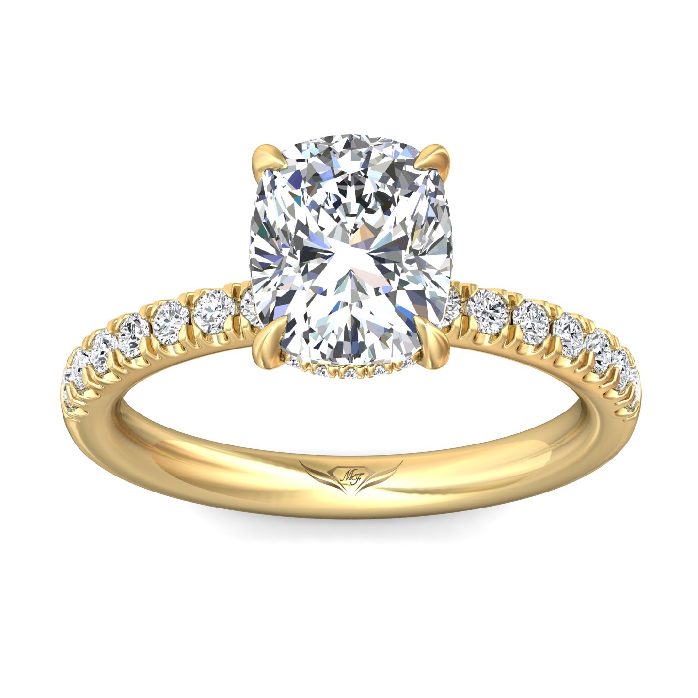 14K Yellow Gold Cushion Diamond Engagement Ring