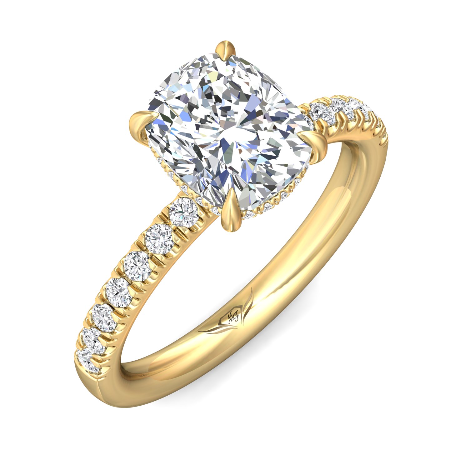 14K Yellow Gold Cushion Diamond Engagement Ring