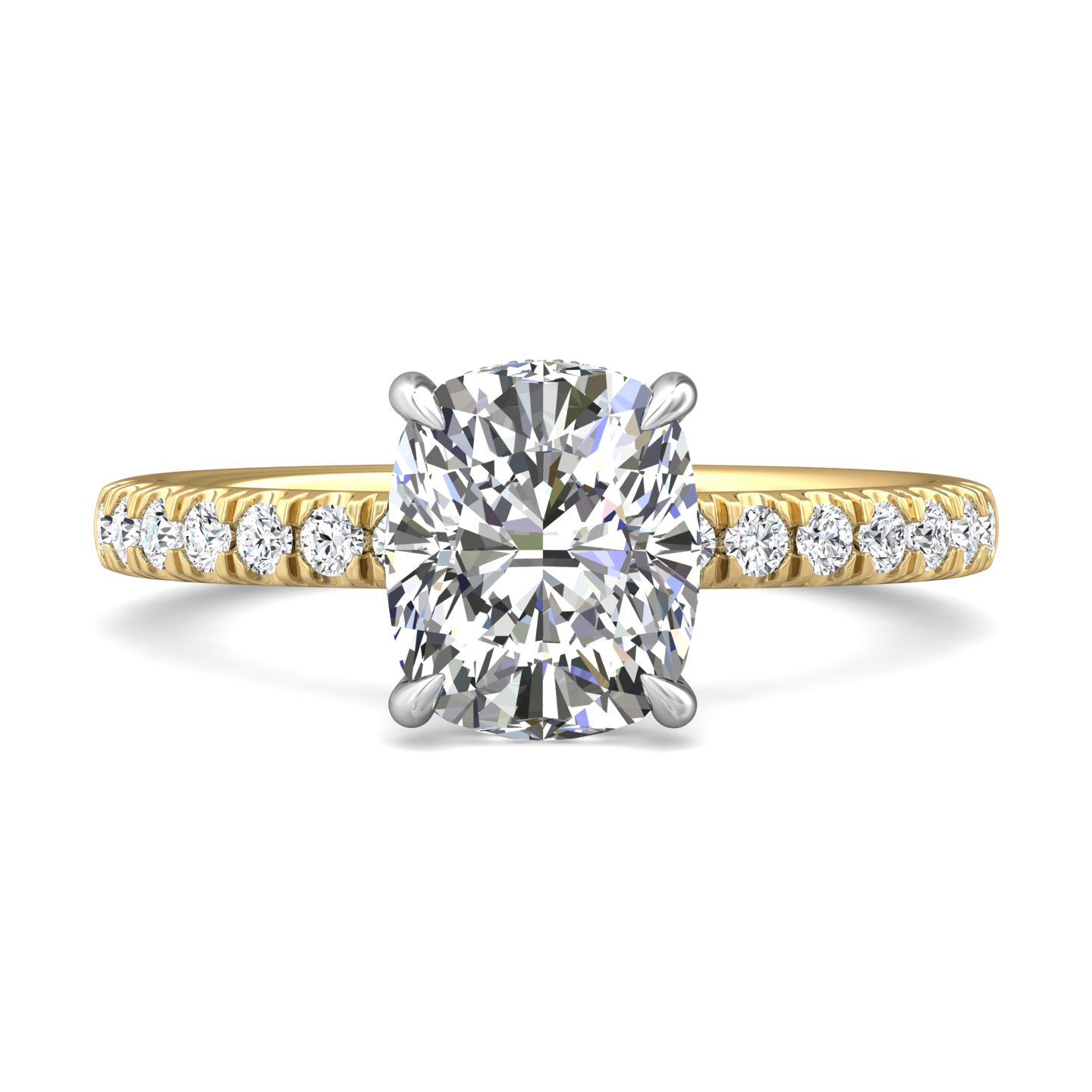 18K White and Yellow Gold Cushion Diamond Engagement Ring