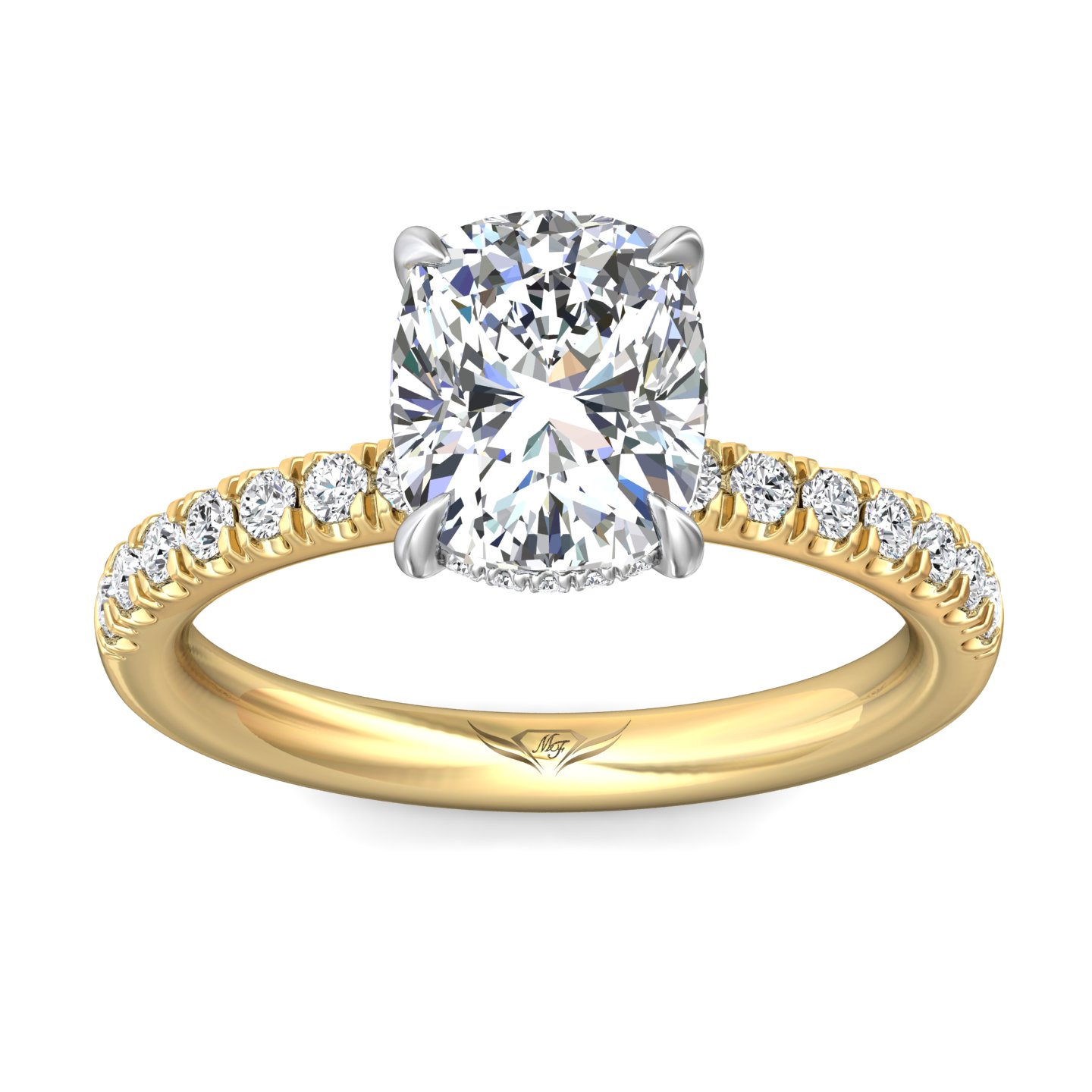 18K White and Yellow Gold Cushion Diamond Engagement Ring