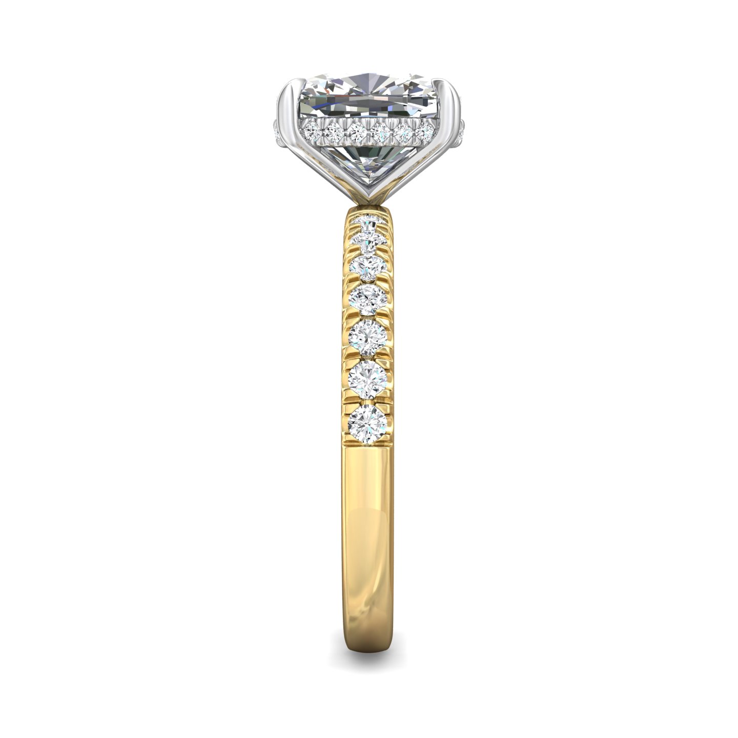 18K White and Yellow Gold Cushion Diamond Engagement Ring