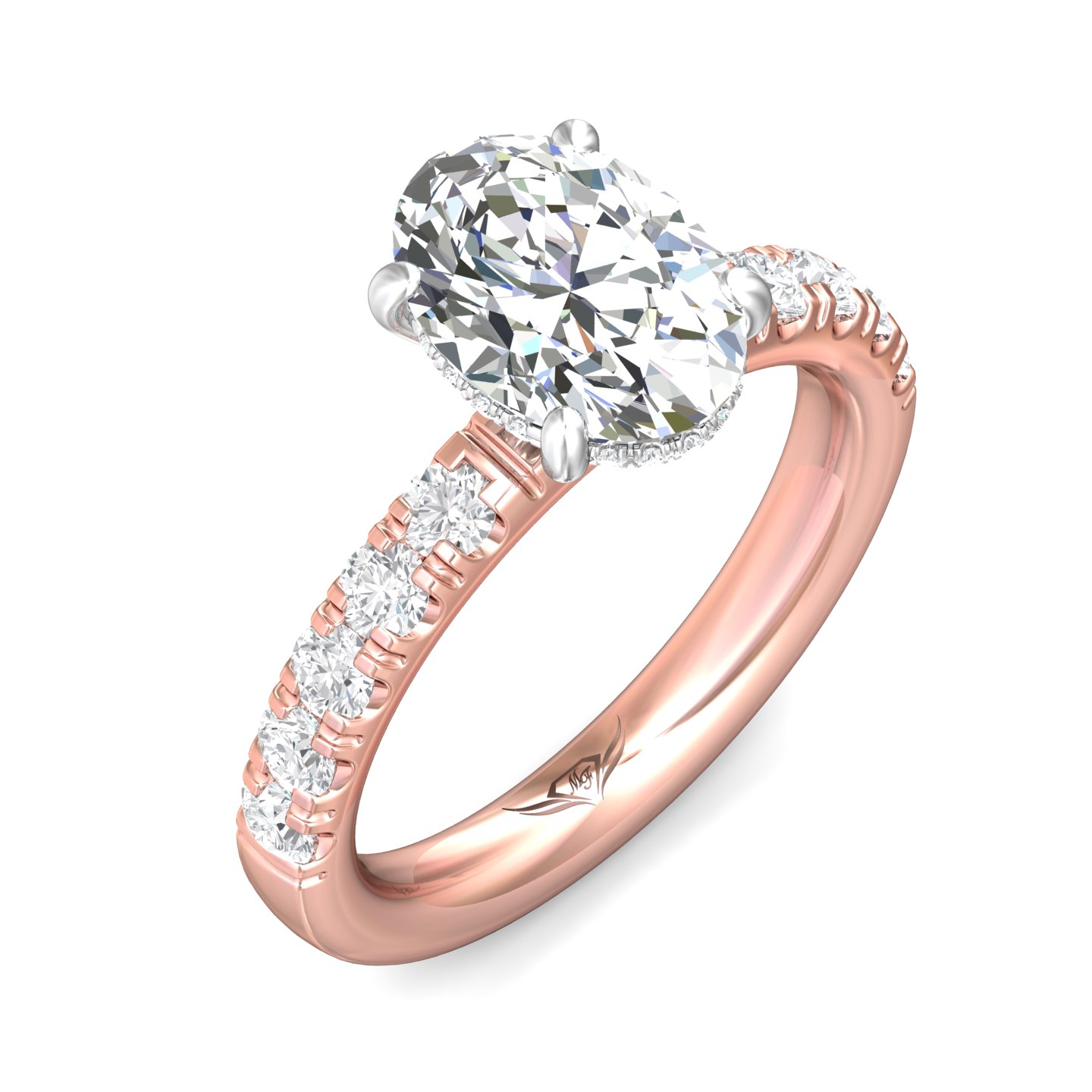 18K White and Rose Gold Oval Diamond Engagement Ring