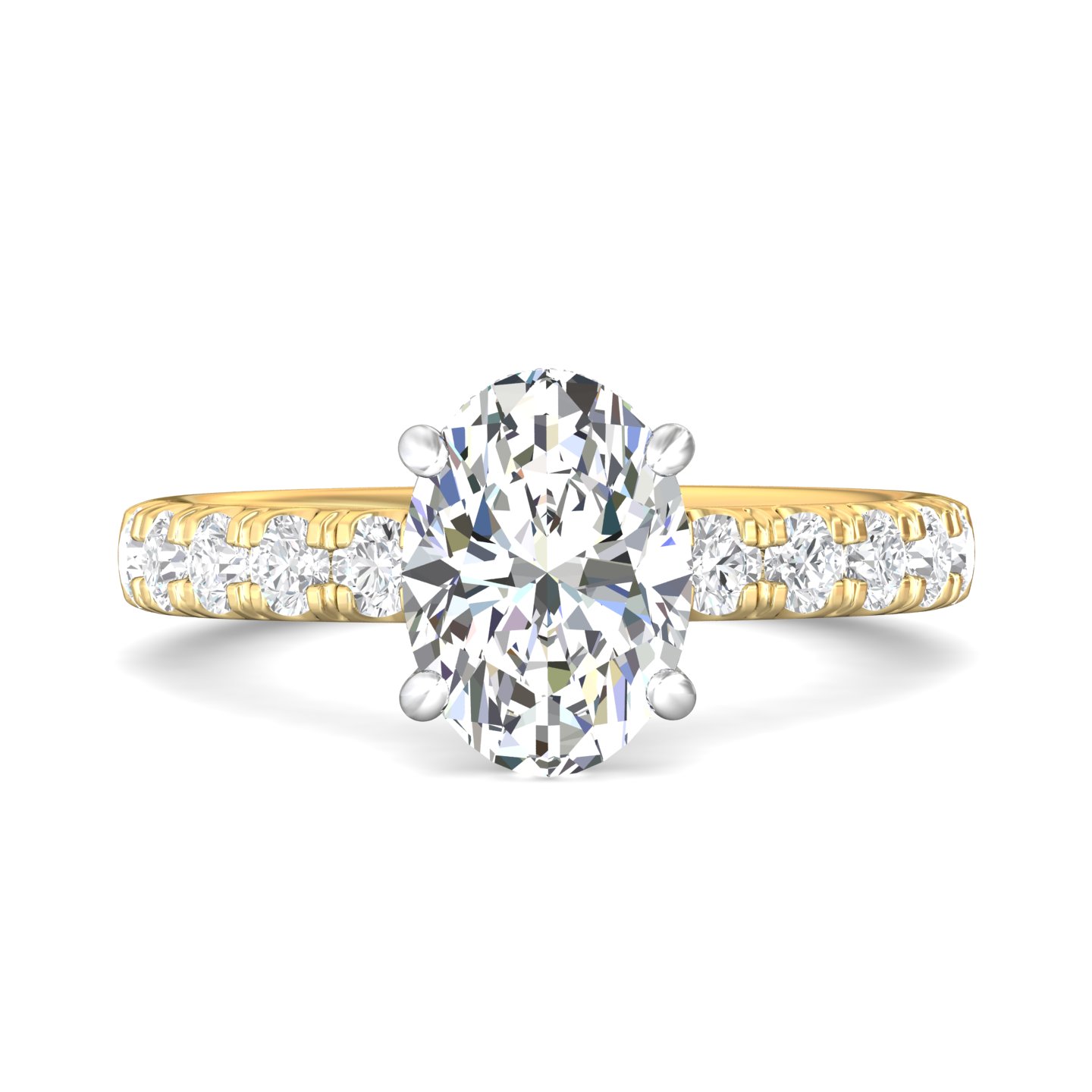 14K Yellow and White Gold Oval Diamond Engagement Ring