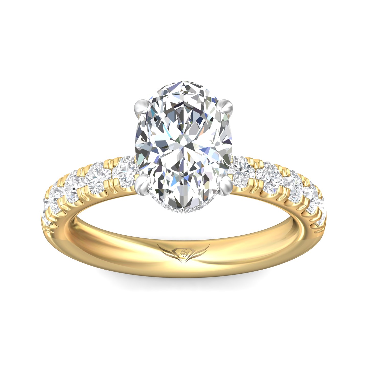 14K Yellow and White Gold Oval Diamond Engagement Ring