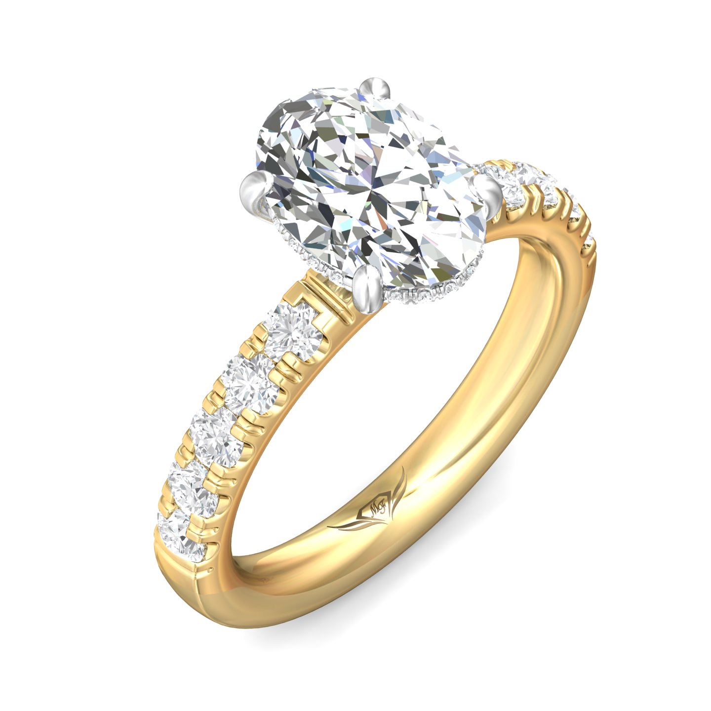 14K Yellow and White Gold Oval Diamond Engagement Ring