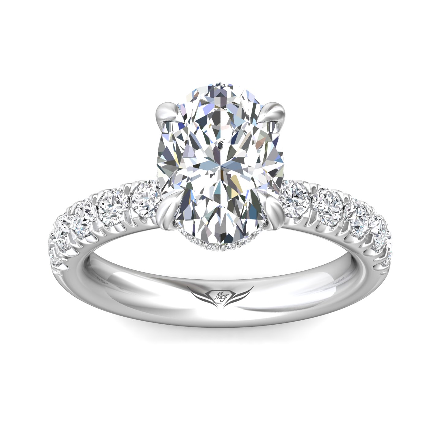 14K White Gold Oval Diamond Engagement Ring