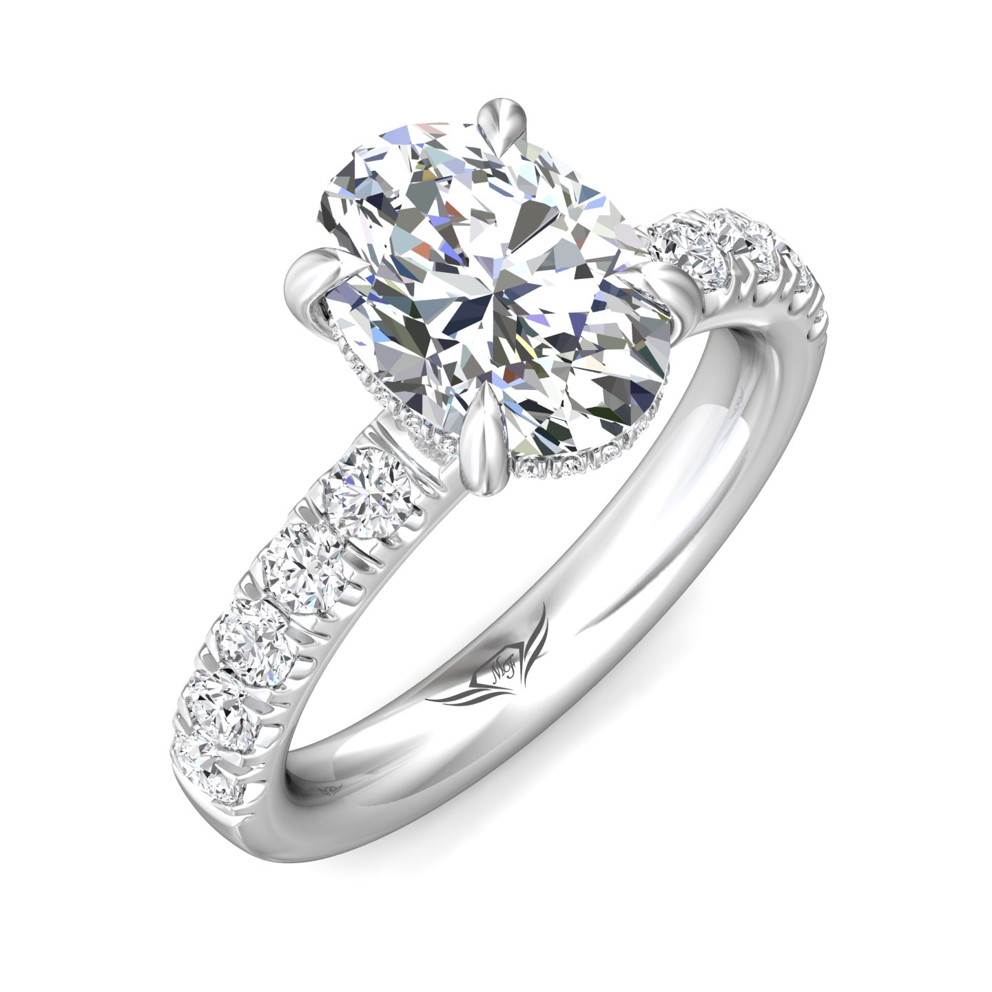 14K White Gold Oval Diamond Engagement Ring