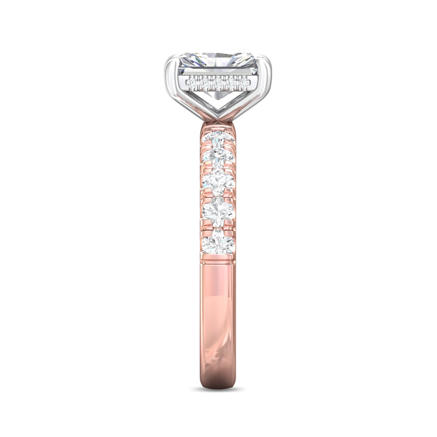 14K Rose and White Gold Radiant Diamond Engagement Ring