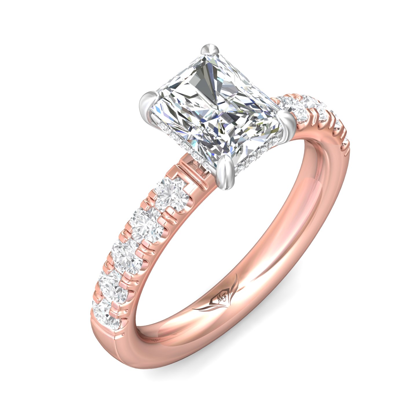 14K Rose and White Gold Radiant Diamond Engagement Ring