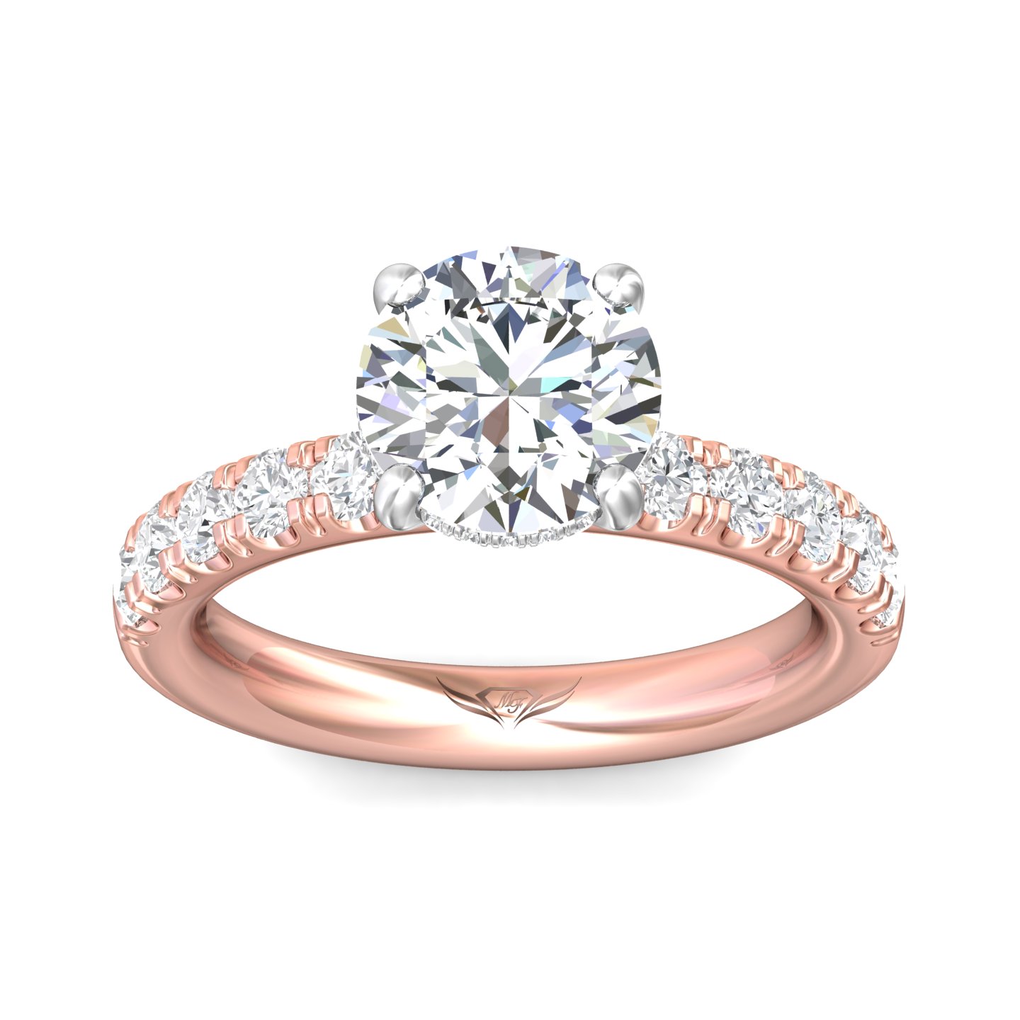 14K Rose and White Gold Round Diamond Engagement Ring