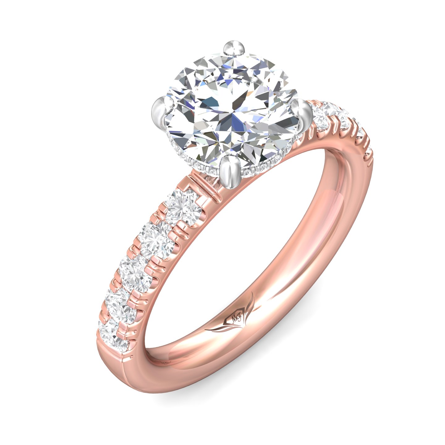 14K Rose and White Gold Round Diamond Engagement Ring