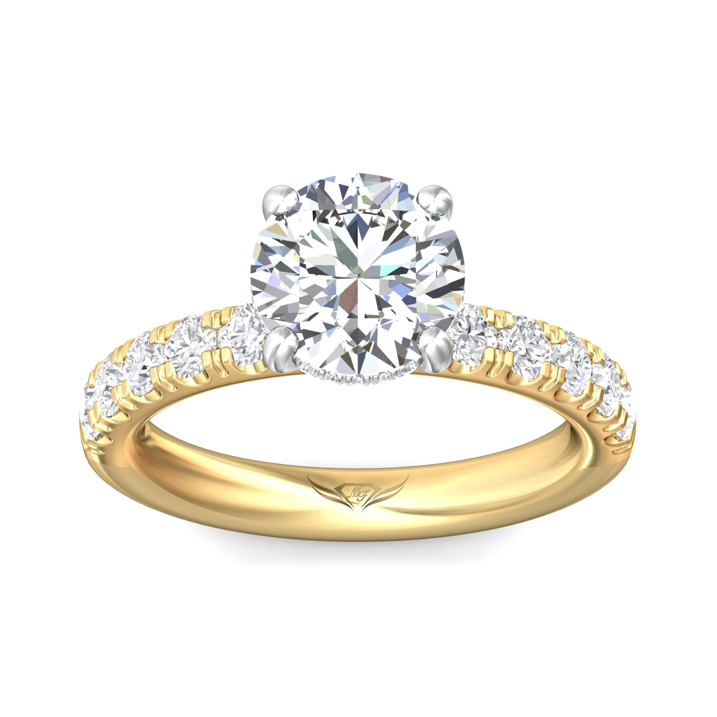 14K Yellow and White Gold Round Diamond Engagement Ring