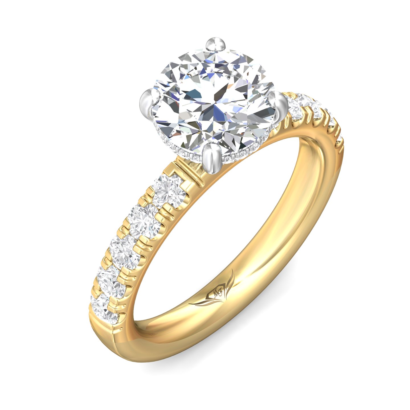 14K Yellow and White Gold Round Diamond Engagement Ring