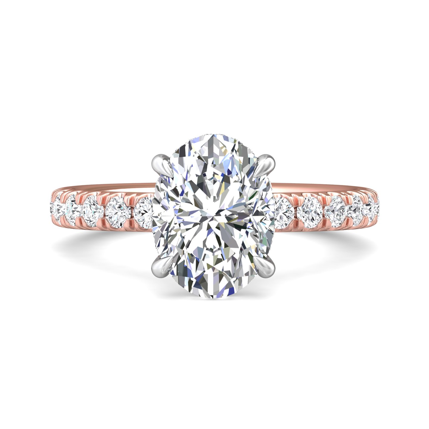 14K Rose and White Gold Oval Diamond Engagement Ring