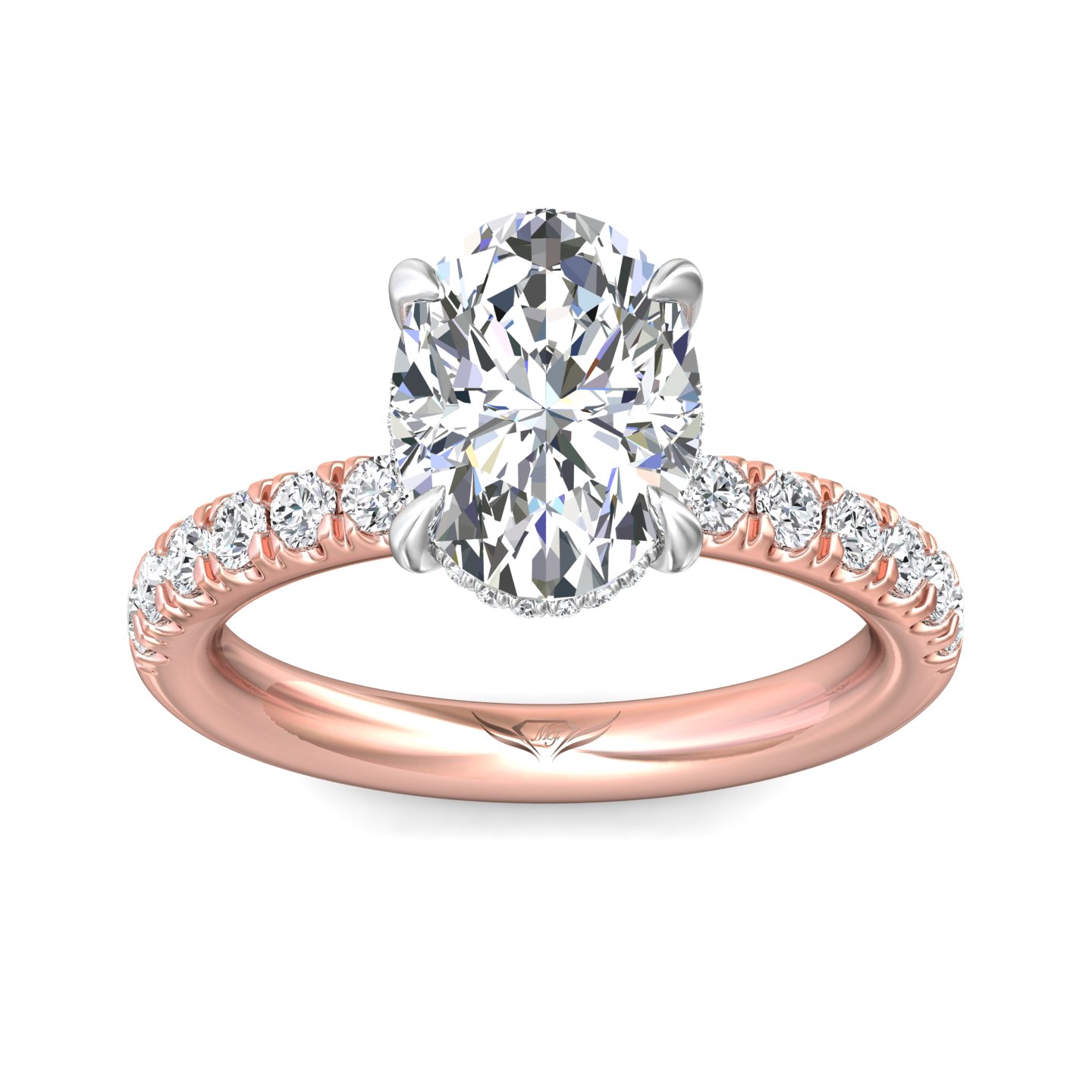 14K Rose and White Gold Oval Diamond Engagement Ring
