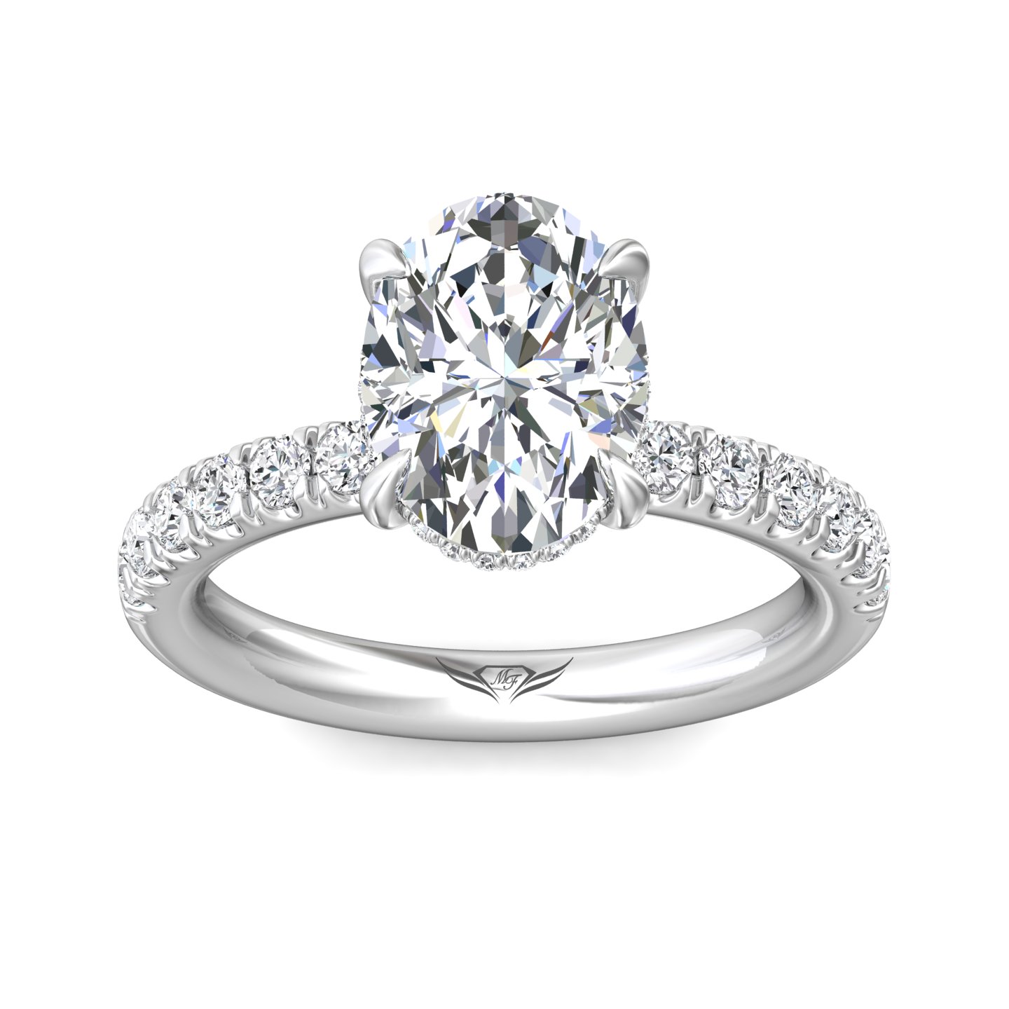 14K White Gold Oval Diamond Engagement Ring