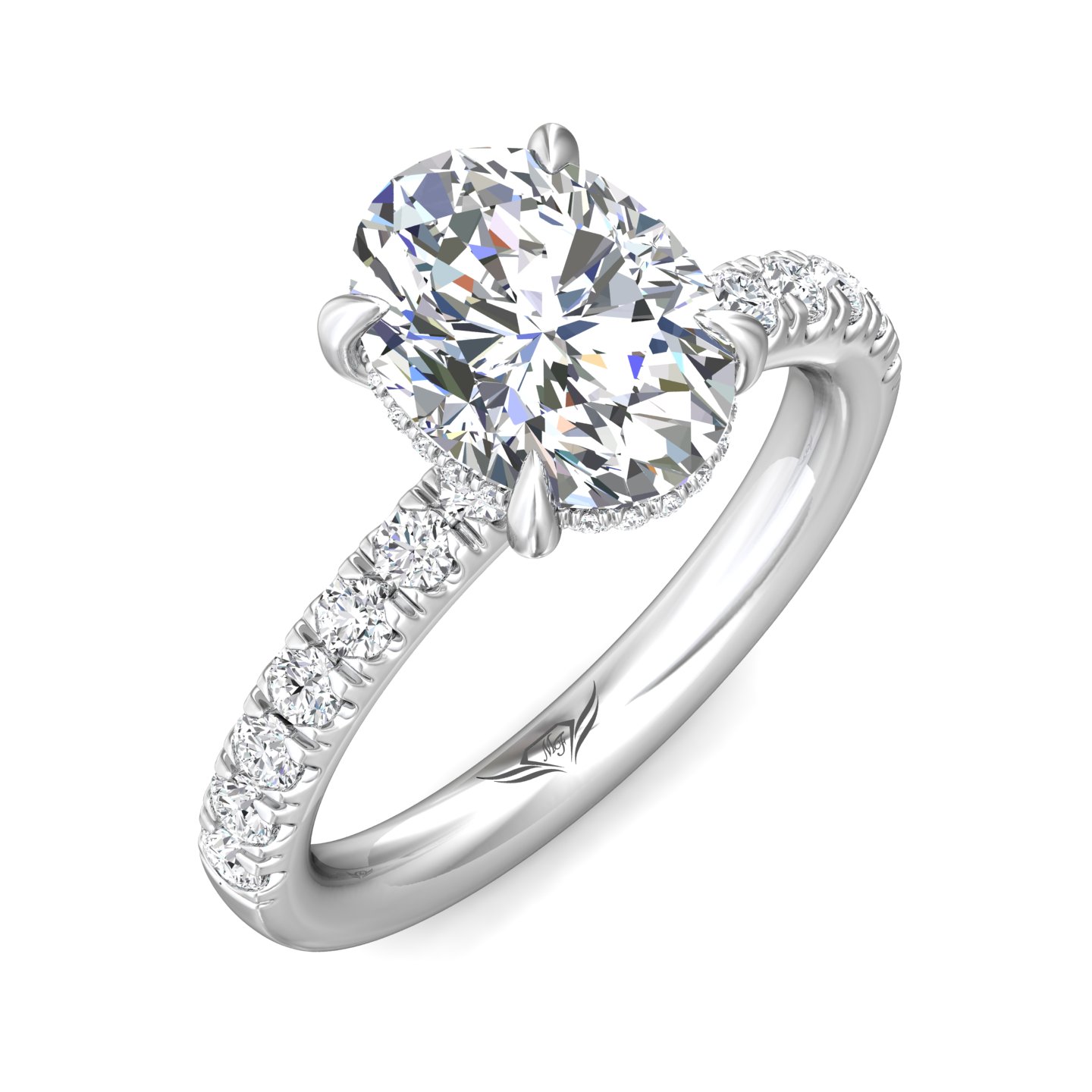 14K White Gold Oval Diamond Engagement Ring