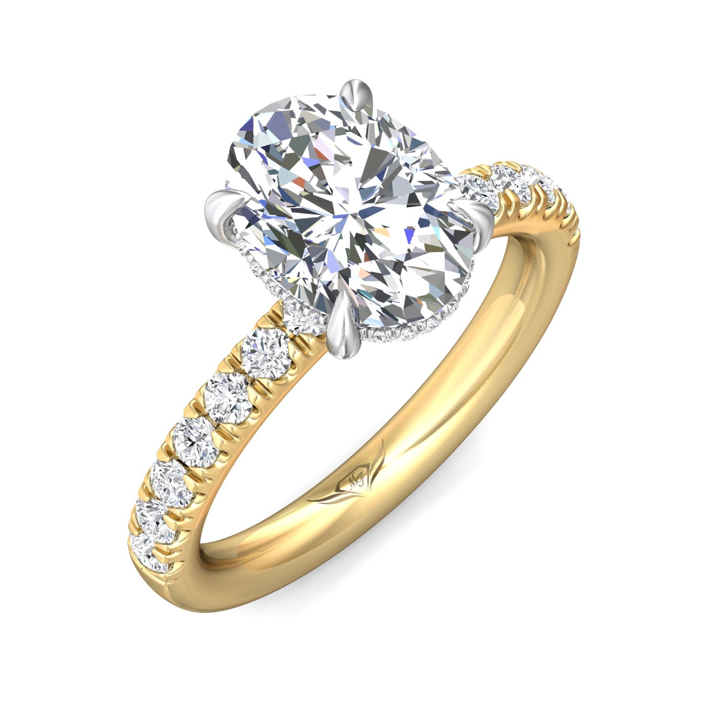 18K White and Yellow Gold Oval Diamond Engagement Ring