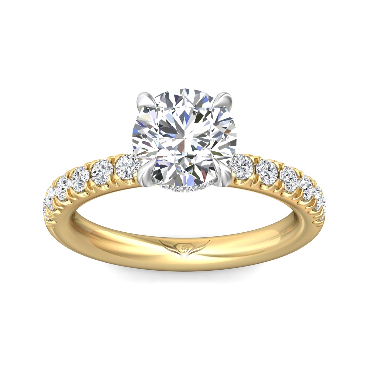 14K Yellow and White Gold Round Diamond Engagement Ring