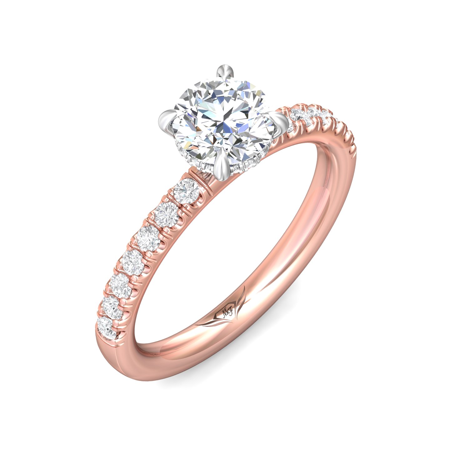 14K Rose and White Gold Round Diamond Engagement Ring