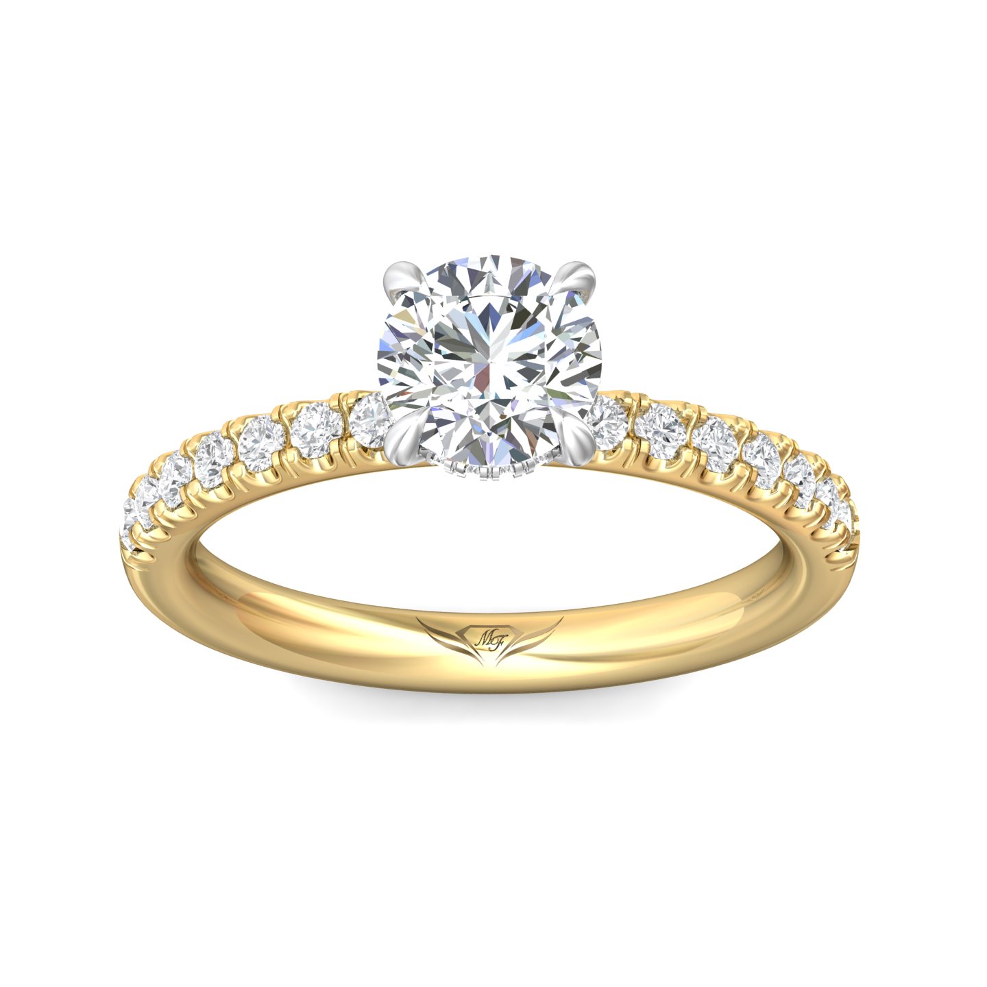 14K Yellow and White Gold Round Diamond Engagement Ring