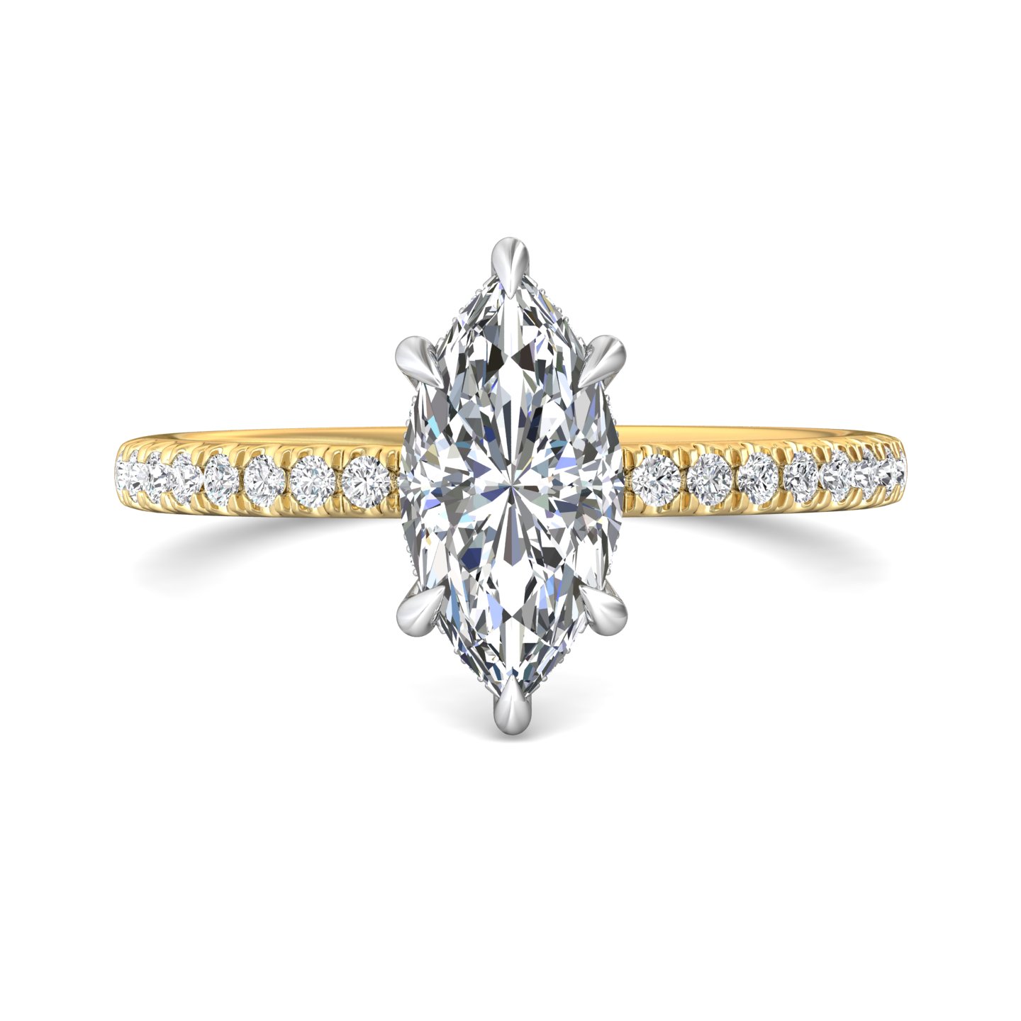 14K Yellow and White Gold Marquise Diamond Engagement Ring
