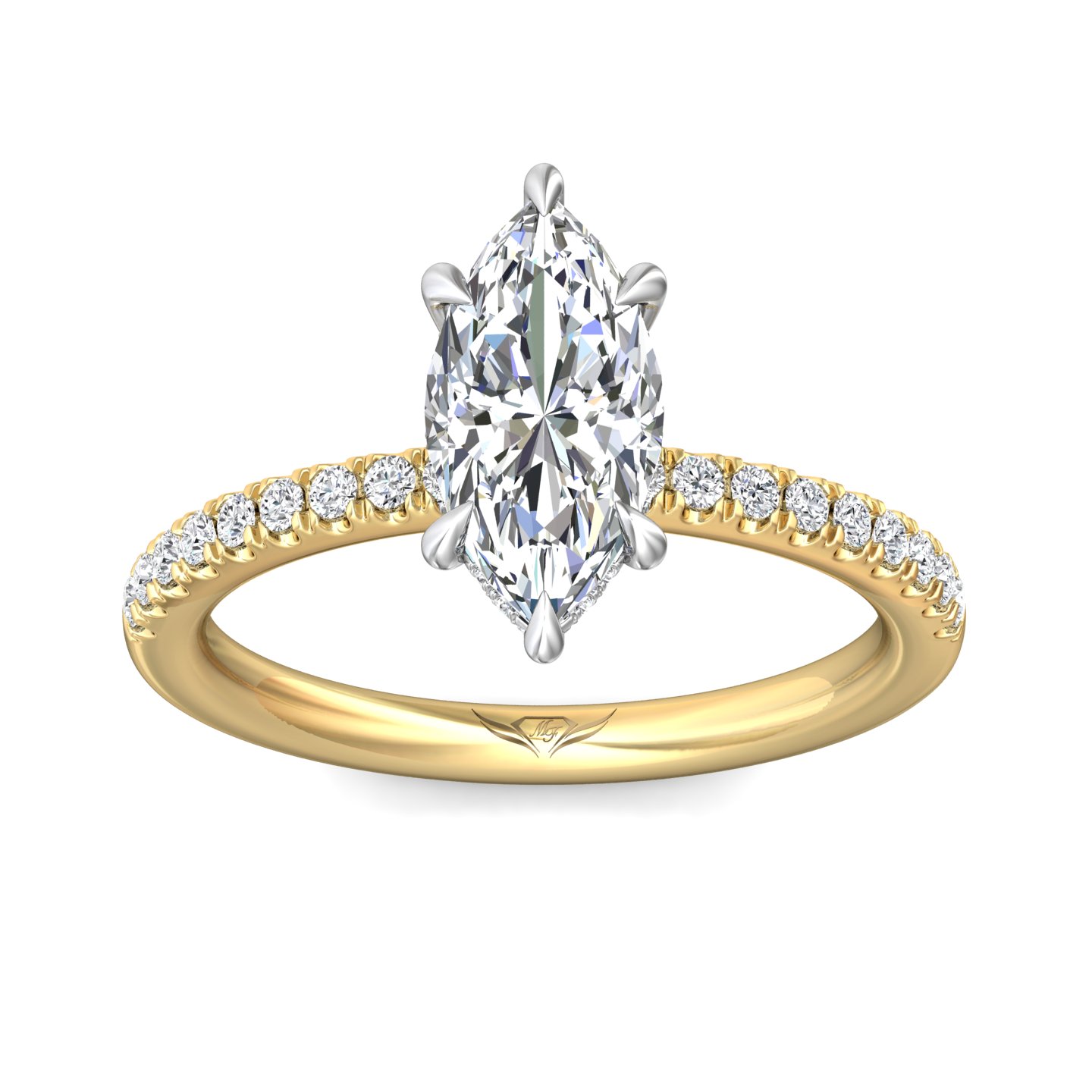 14K Yellow and White Gold Marquise Diamond Engagement Ring