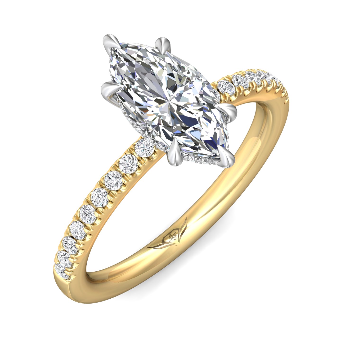 14K Yellow and White Gold Marquise Diamond Engagement Ring