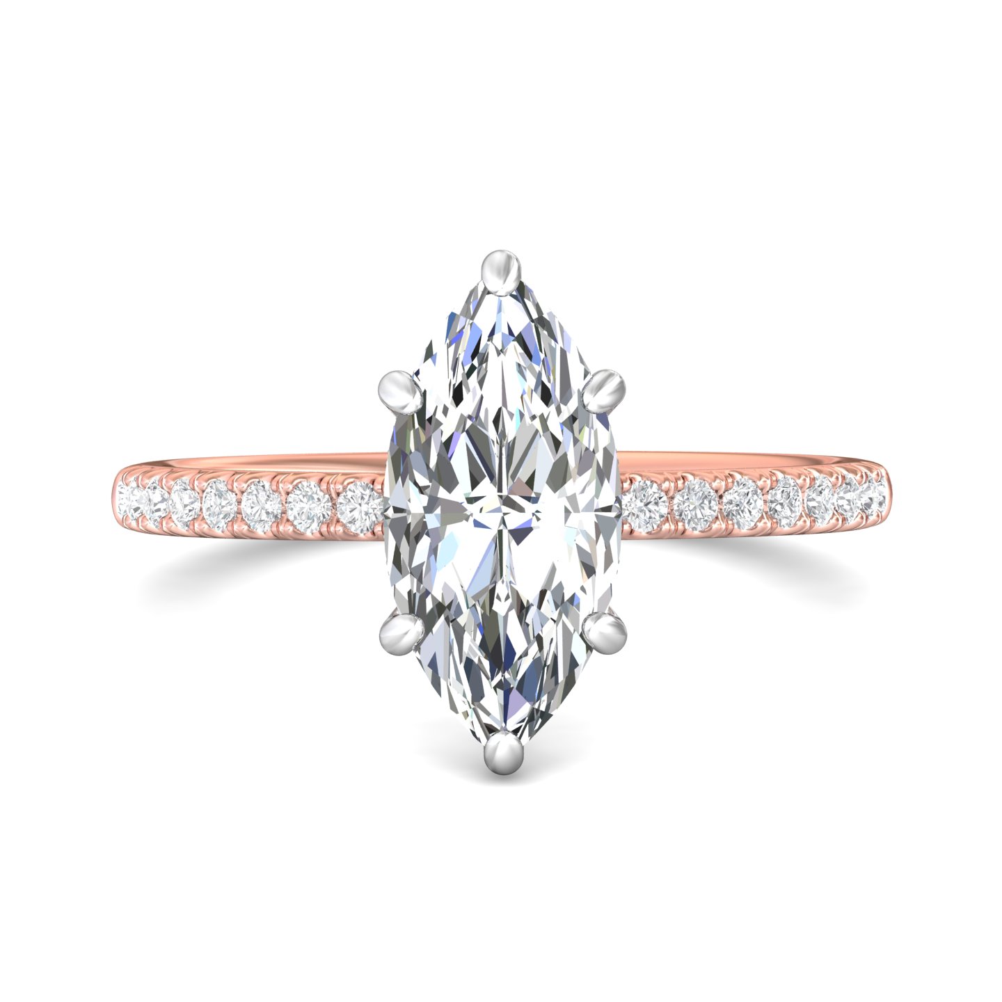 14K Rose and White Gold Marquise Diamond Engagement Ring