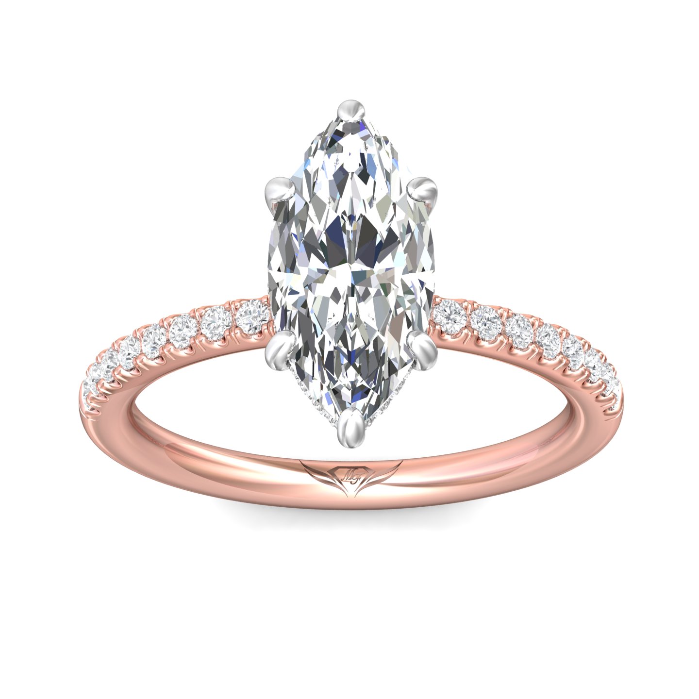 14K Rose and White Gold Marquise Diamond Engagement Ring