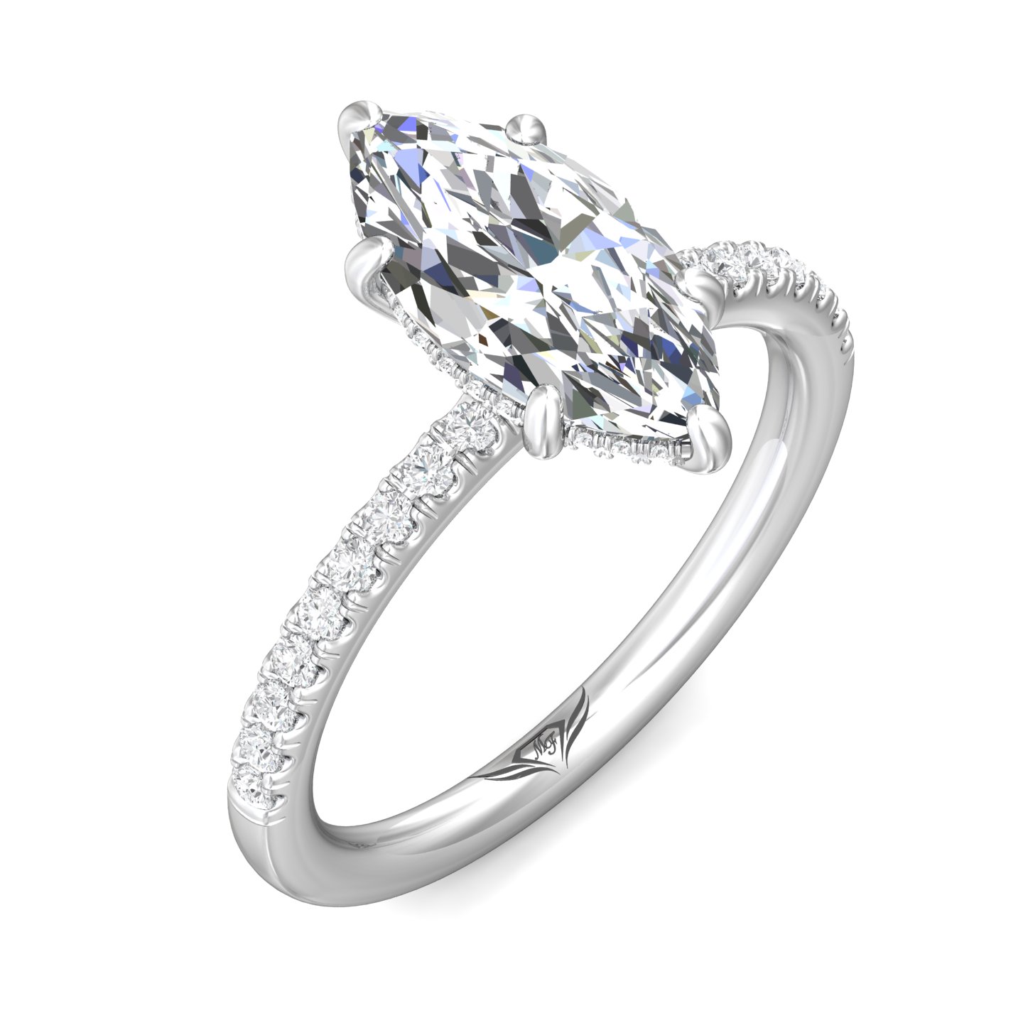 18K White Gold Marquise Diamond Engagement Ring