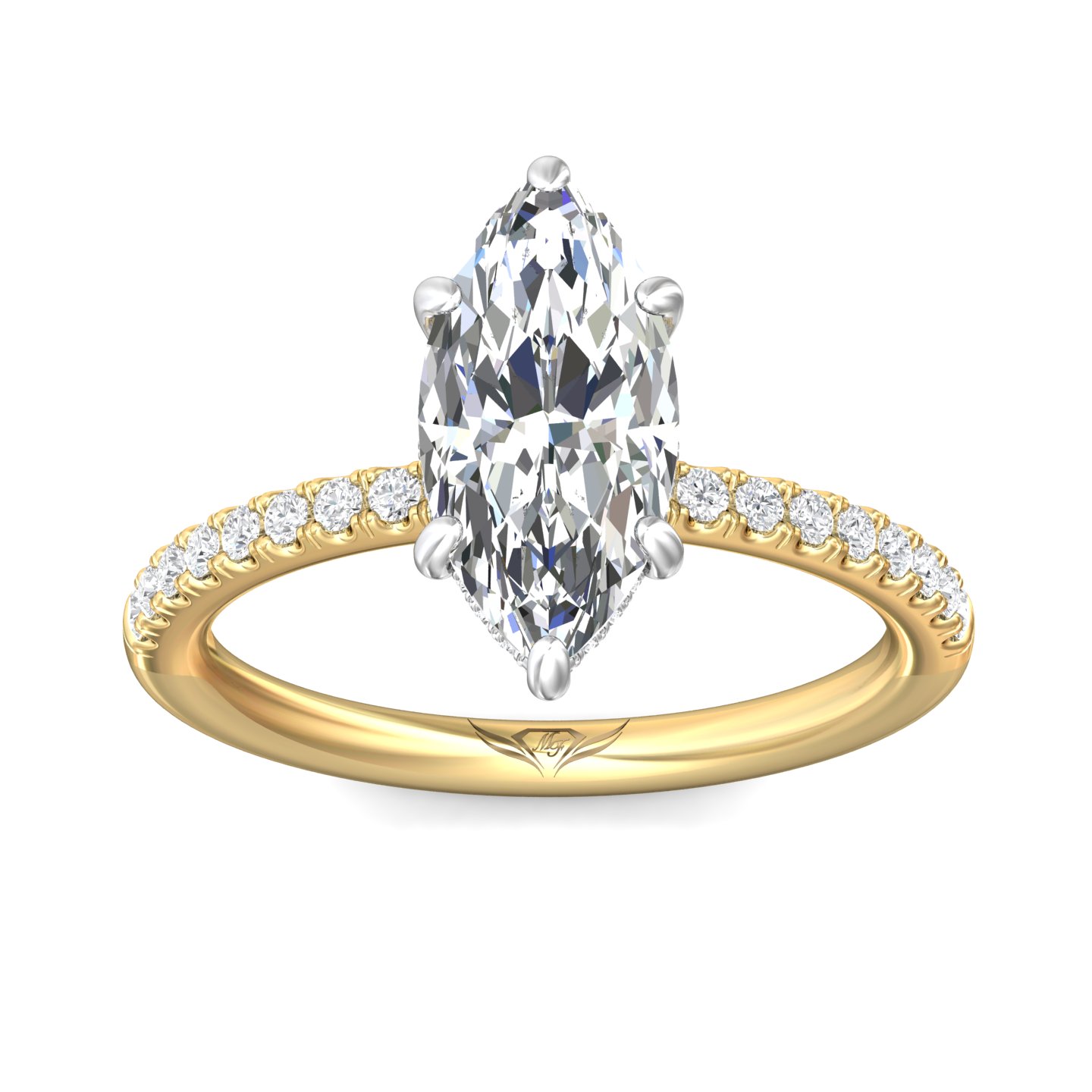 14K Yellow and White Gold Marquise Diamond Engagement Ring
