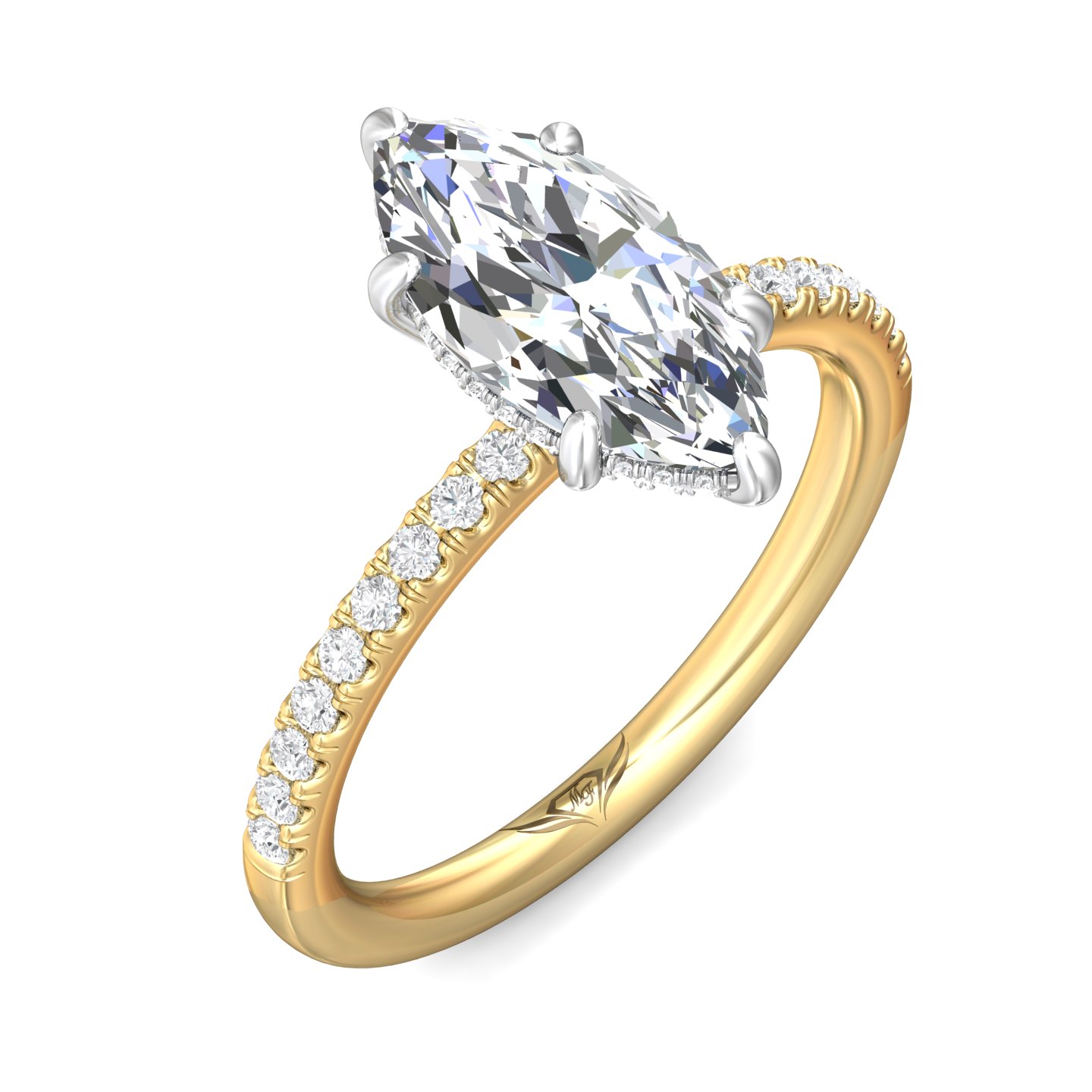 14K Yellow and White Gold Marquise Diamond Engagement Ring