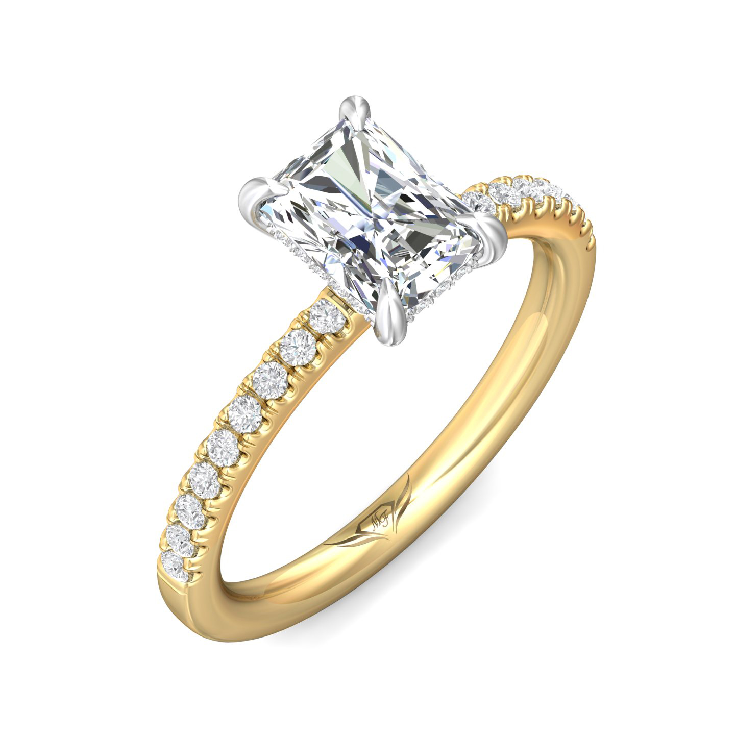 18K White and Yellow Gold Radiant Diamond Engagement Ring