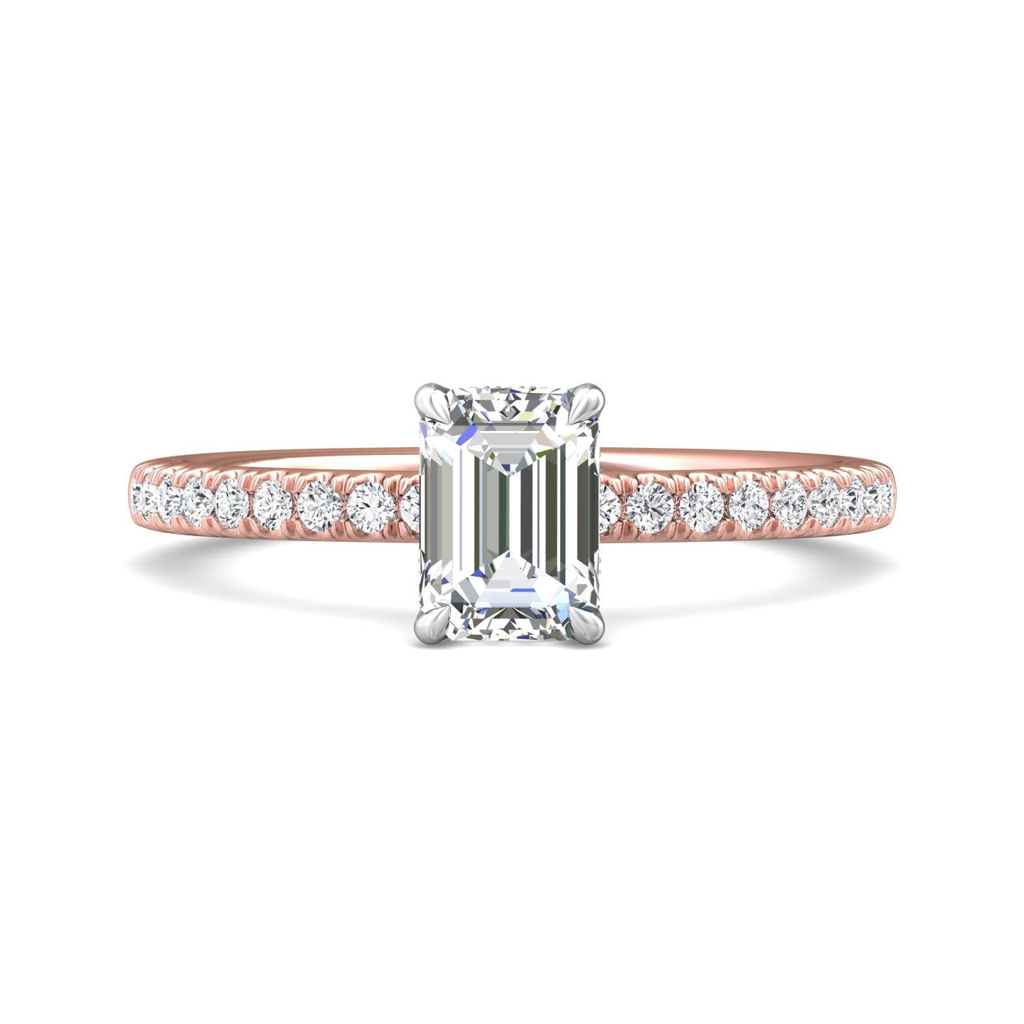 18K White and Rose Gold Emerald Cut Diamond Engagement Ring