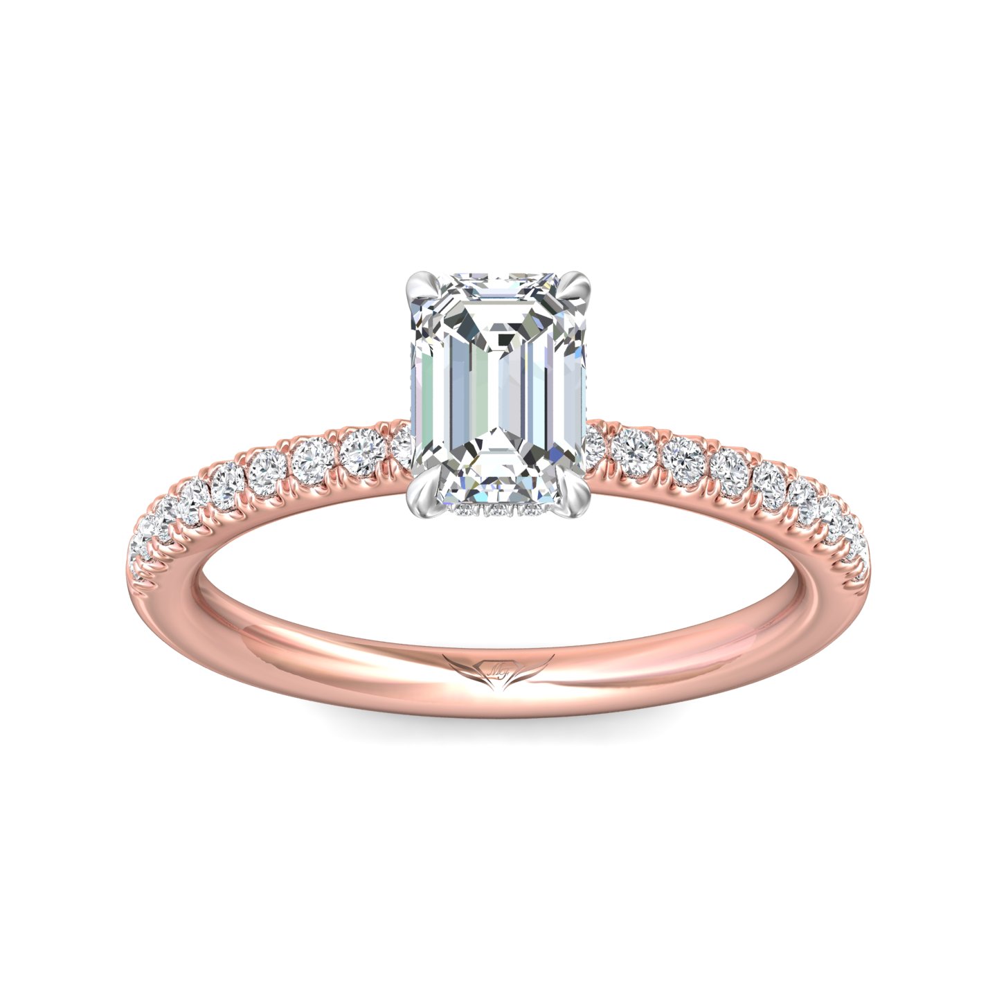 18K White and Rose Gold Emerald Cut Diamond Engagement Ring
