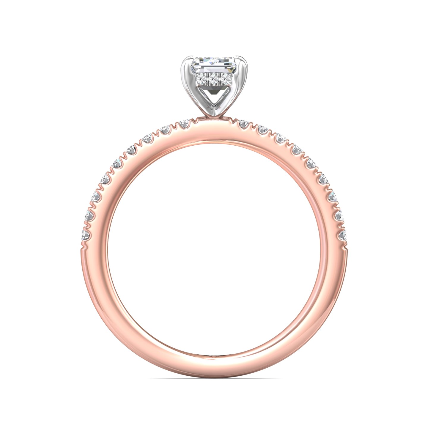 18K White and Rose Gold Emerald Cut Diamond Engagement Ring